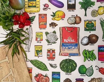 Bangladesh Bengali Cooking Food & Drink Colour Tea Towel, Dish Towel, Kitchen Decor, Sylhet to Dhaka Bangla Home Decor in Natural or White