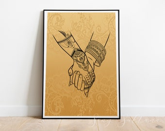 Mama Mendhi Henna Hands Art Print / Wall Print / Wall Art / Home Decor / Line Art Print