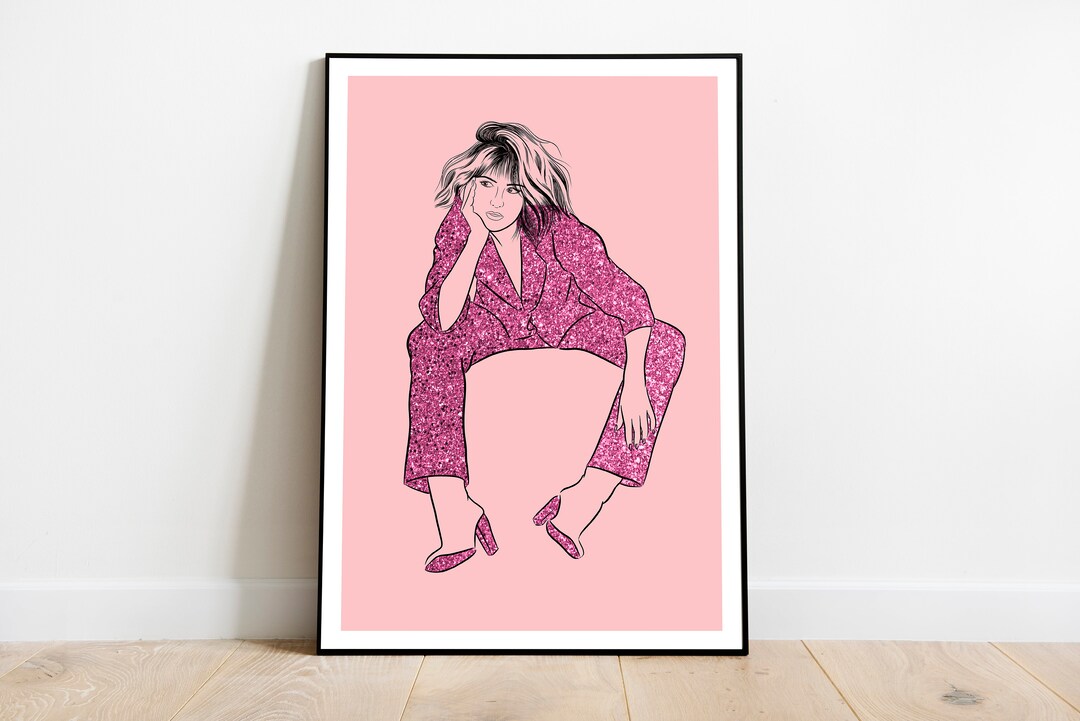 Glitter Lady with Pink Suit Line Art Poster Print / Wall Print / Wall Art / Home Decor / Fashion Art Print