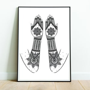 Henna Mehendi Prayer Hands Art Print / Wall Print / Black & White Minimal Wall Art / Home Decor Poster