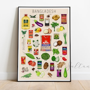 Bangladesh Bengali Cooking Kitchen in Colour Art Print / Wall Print / Wall Art / Home Decor / Kitchen Curry Wall Art