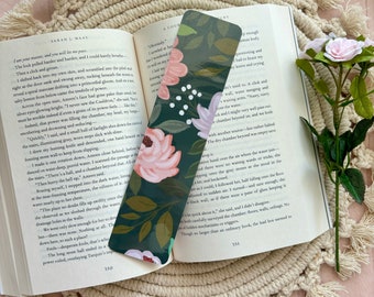 Delicate Floral Bookmark + Emerald Green  + Book Nerd + Novel