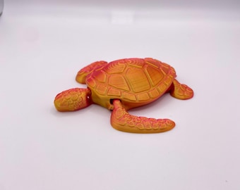 3D Printed Sea Turtle: Red/Orange Silk Toy, Articulated, Sea Turtles, Turtle Lover, Christmas, Stocking Stuffer, Birthday, Gift, Gifts