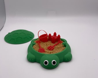 3D Printed Green Turtle Sandbox. Option to include red sand toys!! Retro, vintage, Gift, holiday gift, Christmas gift, stocking stuffer.