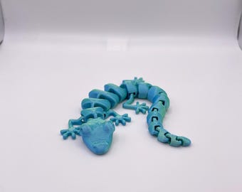 Articulated Lizard Figurine, Blue Green Silk Finish, 3D Printed Lizard, Flexible Collectible, Desk Decor