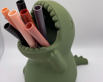 3D Printed Dinosaur Pencil Holder: Desk Decor
