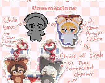 YCH kigurumi style chibi commission - 2" acrylic custom magnetic heart charm