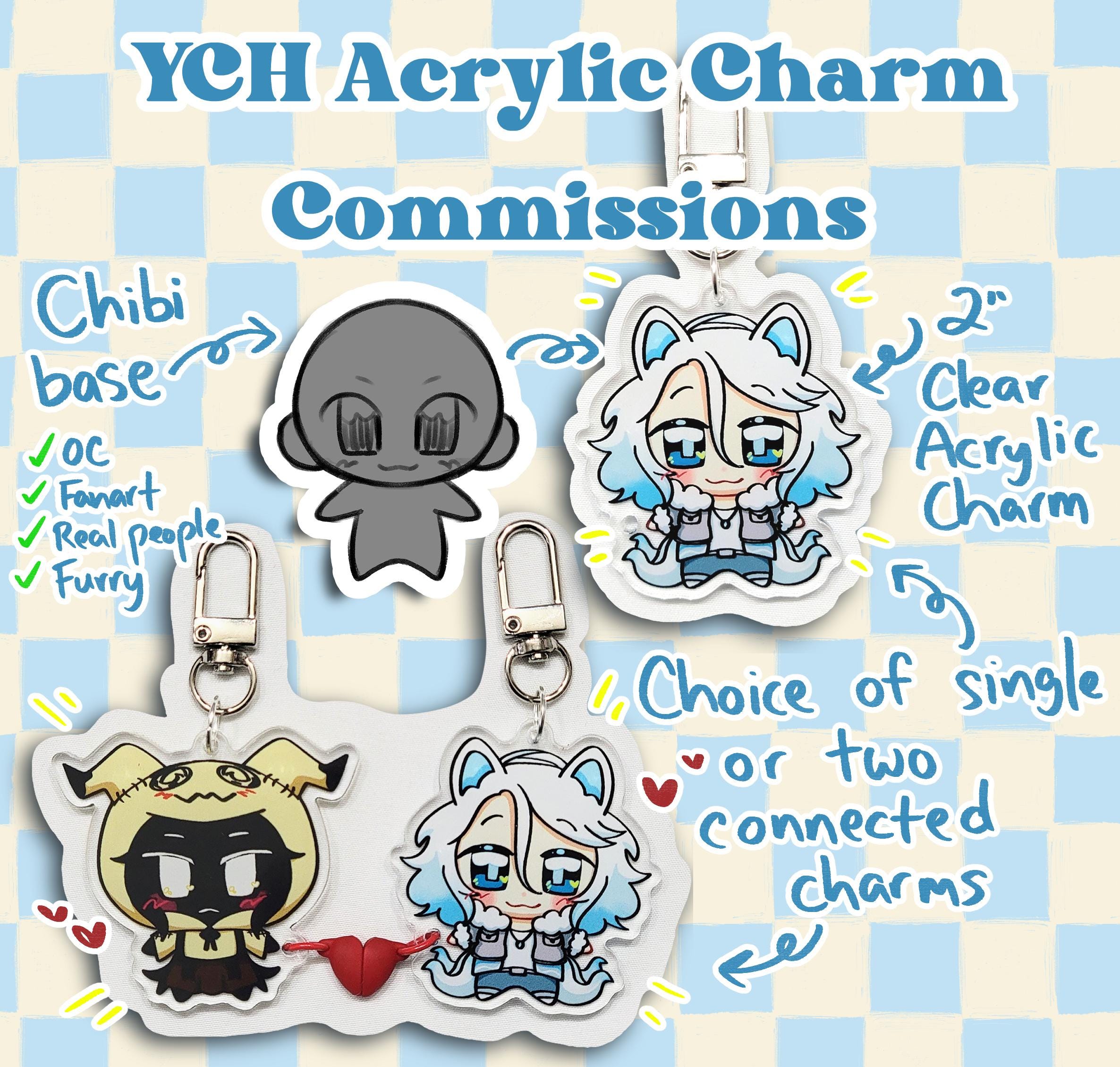 YCH chibi commission - 2" acrylic custom magnetic heart charm