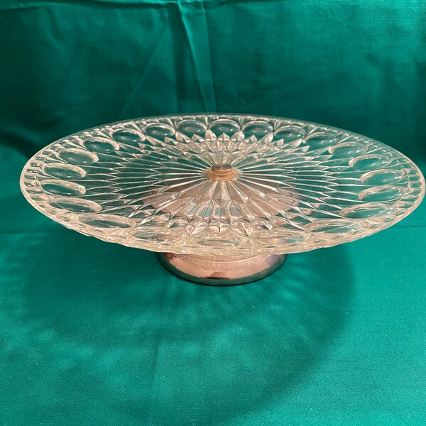 Vintage Glass Cake Stand Bubble and Diamond Pattern