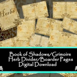 Book of Shadows, Grimoire, Herb Divider, Boarder Pages, Printable Book Pages, Instant Download, Digital Download, Pagan, Wiccan, Book Pages