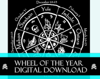 Roue de l'année en téléchargement numérique, calendrier païen, calendrier de sorcière, téléchargement imprimable, art de sorcellerie, téléchargement numérique, estampes wicca, Bruja