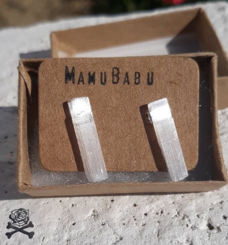 Rough Selenite Crystal Earrings Satin Spar Earrings Healing Crystals Selenite Jewelry Satin Spar Charging Crystals, Selenite Studs