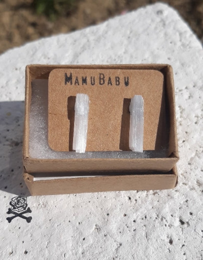 Rough Selenite Crystal Earrings Satin Spar Earrings Healing Crystals Selenite Jewelry Satin Spar Charging Crystals, Selenite Studs