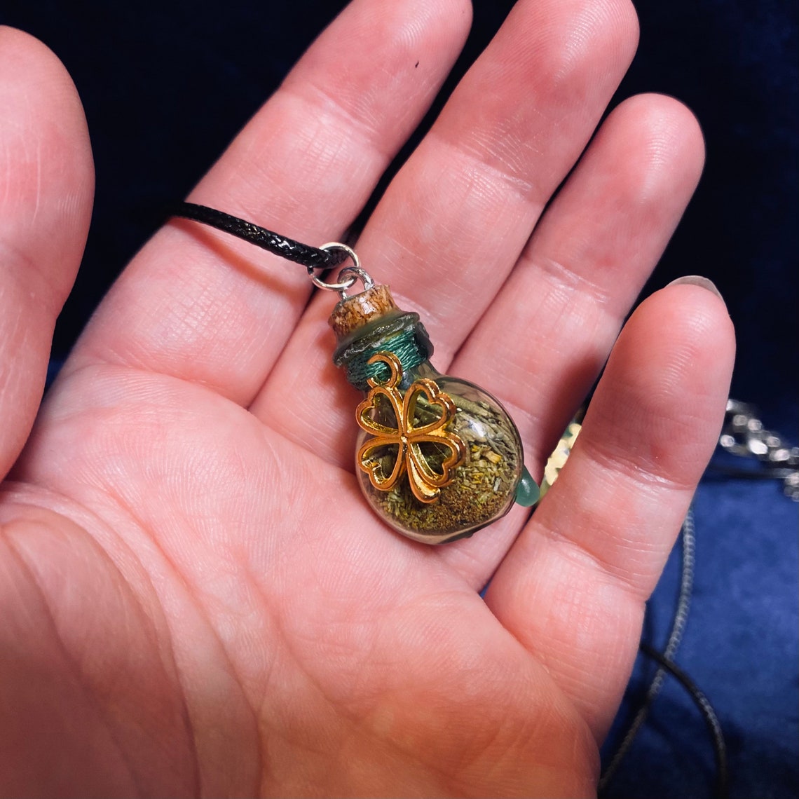 Good Luck Charm Spell Bottle Necklace Four Leaf Clover Charm Etsy