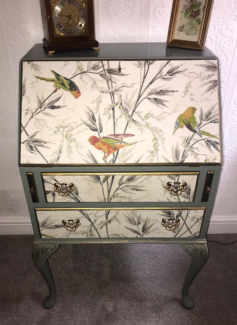 Hand Painted Decoupage Bureau Desk Etsy UK