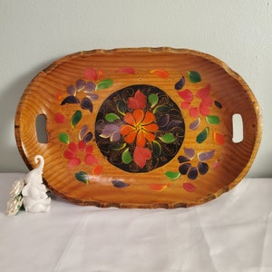 Vintage Mexican Batea Bowl: Handpainted Floral Folk Art Decor