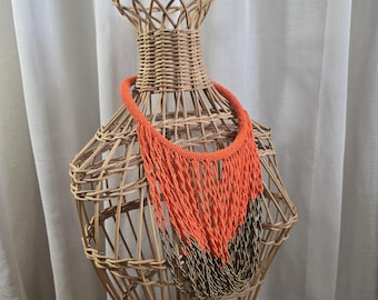 Orange and Copper Handmade Maasai Multi Strand Beaded Necklace, FAIR TRADE African Zulu Tribal Jewelry