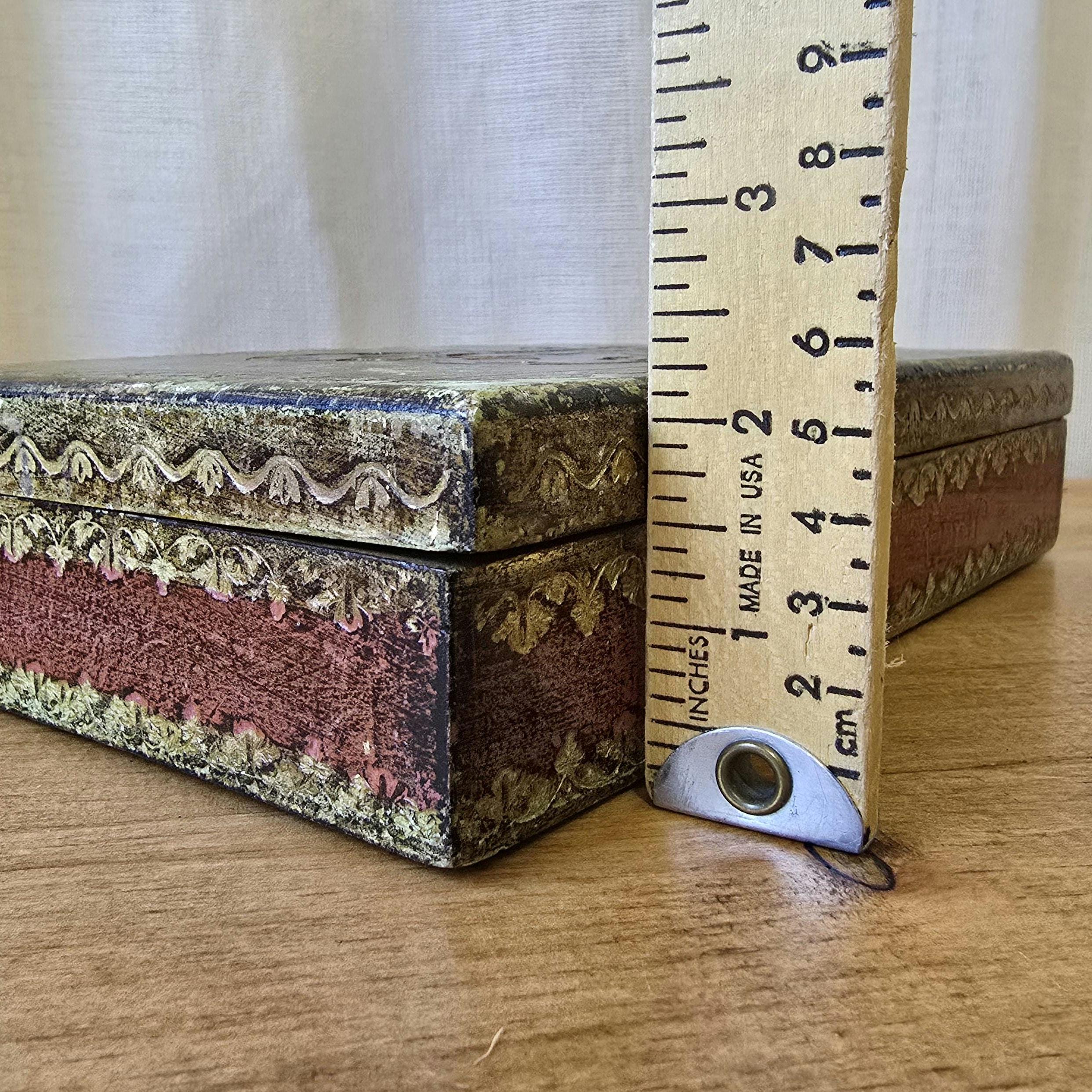 Meranti Boxes 1960s Italian Florentine Box: MCM Gold Burgundy Painted Wood Trinket ...