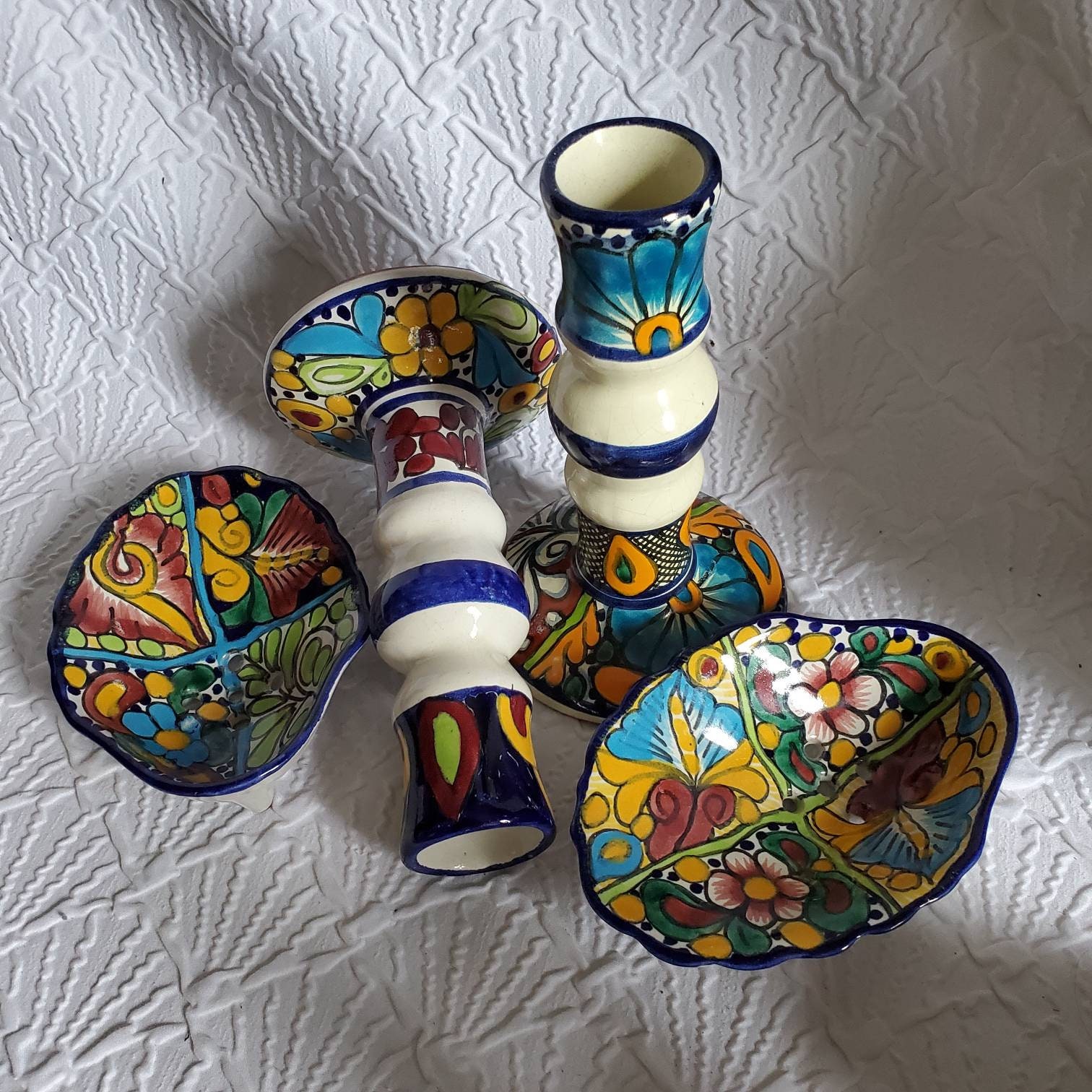 Porta velas talavera mexicana decoración de baño pintado a | Etsy