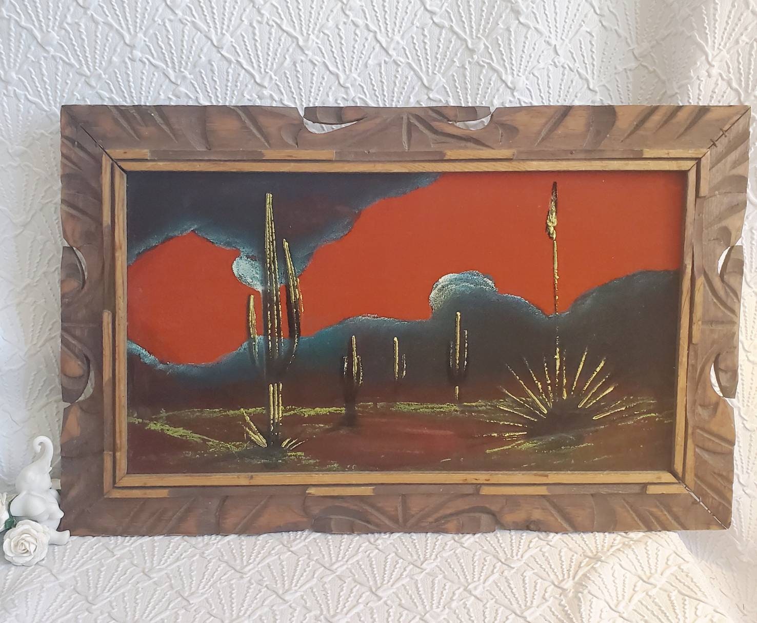 Vintage Vibrant Framed Scenic Mexican Popotillo Straw Art, A