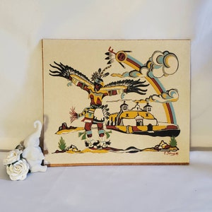 Vintage Eagle Dance Sand Art by C. Johnson: Rustic Southwest Decor