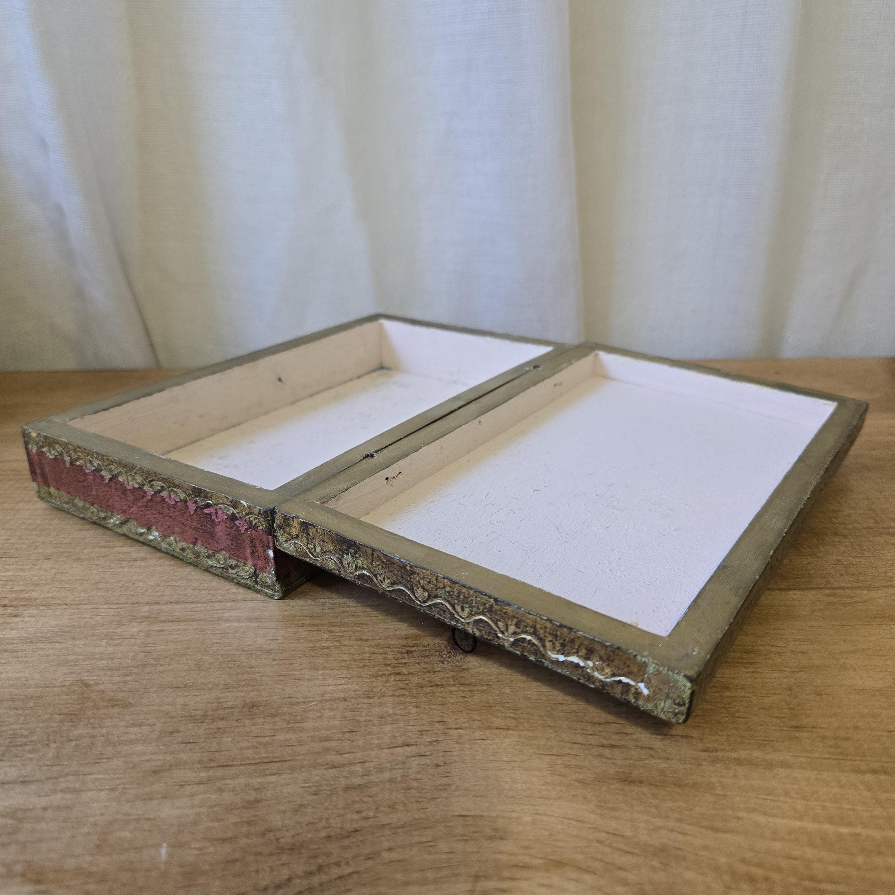 Meranti Boxes 1960s Italian Florentine Box: MCM Gold Burgundy Painted Wood Trinket ...