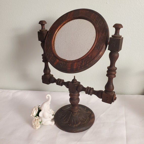 Victorian Wood Pedestal Swivel Mirror: Handmade Vanity Decor