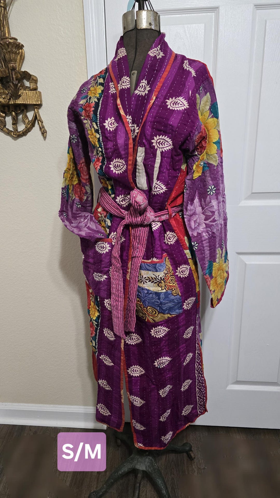 Kantha Robe S/M Handmade Kantha Robe: Upcycled Indian Sari, Fair Trade Cotton Robe ...