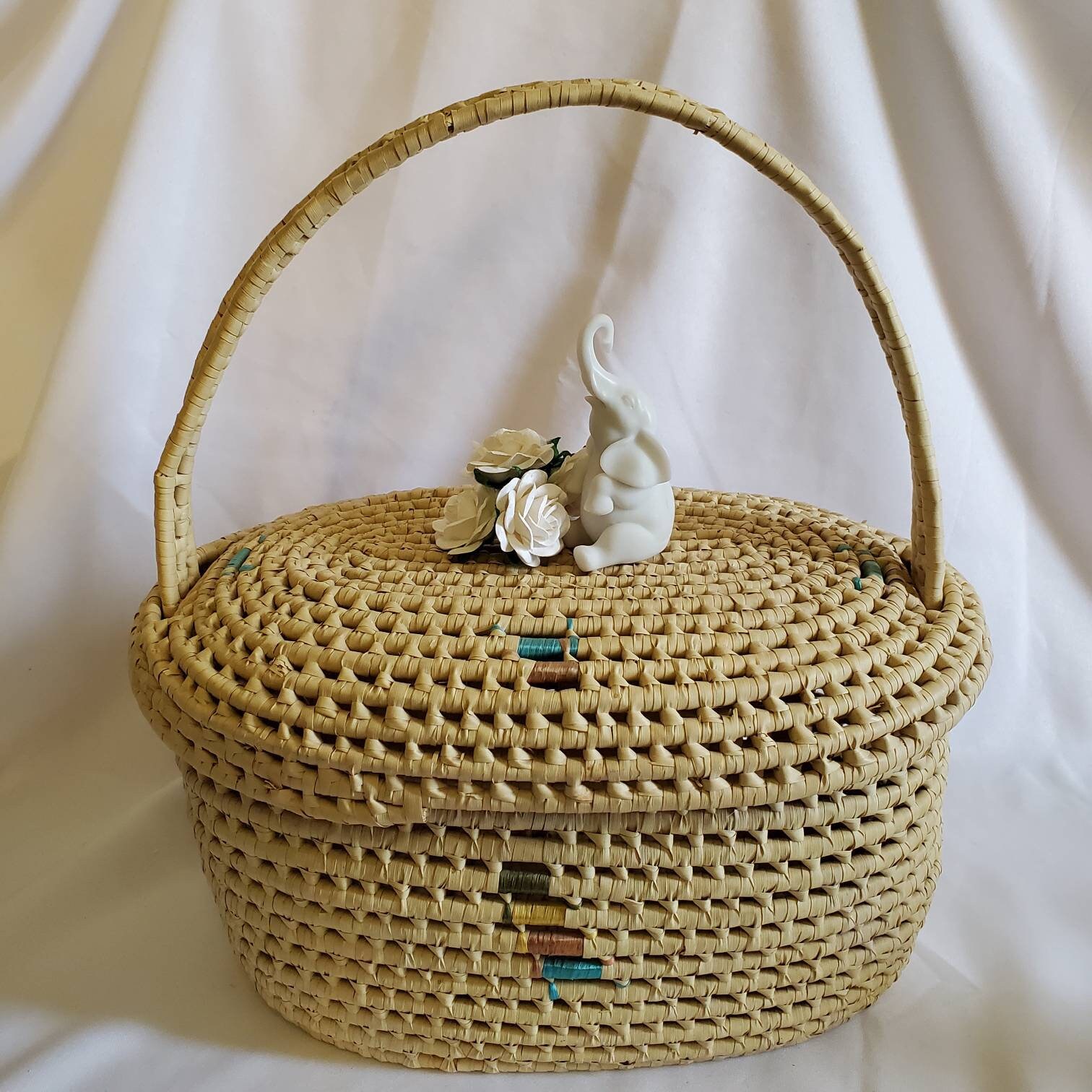 Unique Woven Basket with Attached Lid Sewing Basket with Lid Etsy