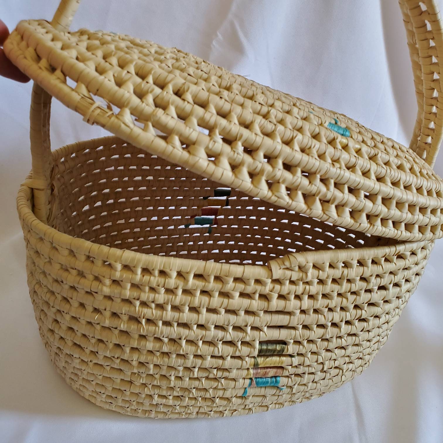 Unique Woven Basket with Attached Lid Sewing Basket with Lid Etsy