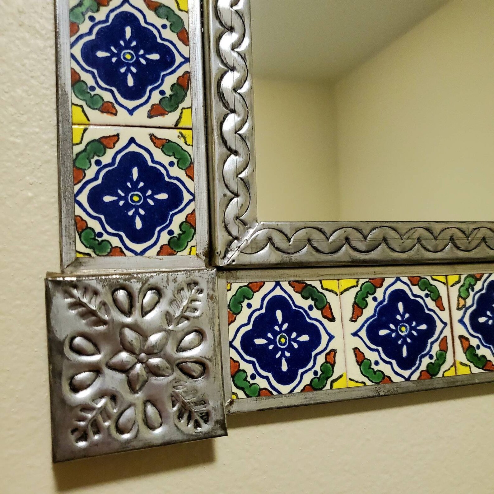 14.5x12.5 Mexican Punched Tin Tile Mirror Etsy