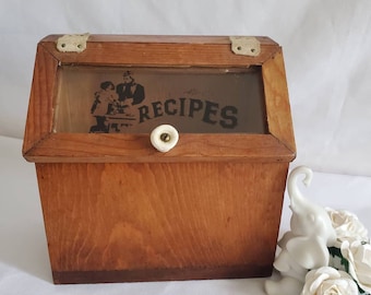 Boîte de recettes RARE des années 1920, boîte de recettes de Mme Baker, décoration de cuisine en bois de collection, décoration d'intérieur en bois antique, décoration de cuisine bohème