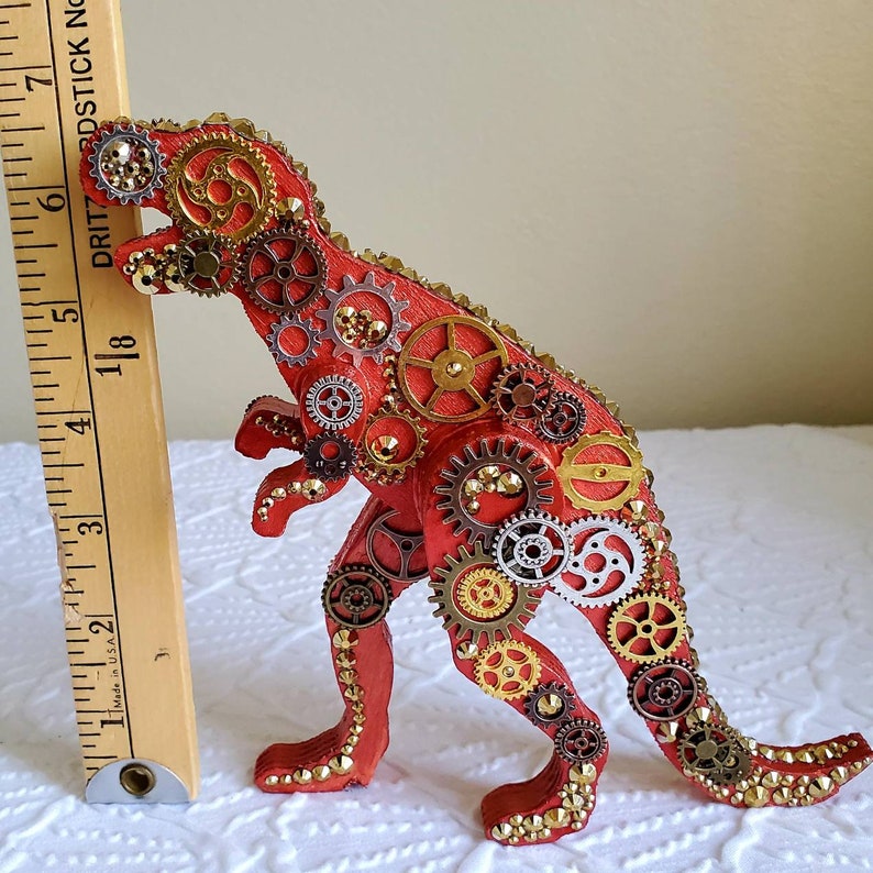 wood and metal sculpture Steampunk Dinosaur figurine Mixed media figurine t-rex home accent Steampunk decor