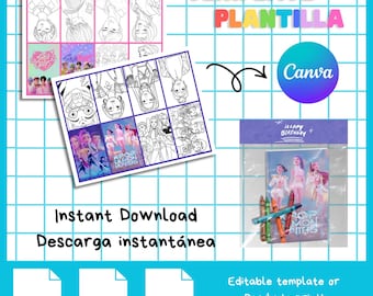 Kpop Demon Hunter Mini Coloring Book Template / DIY Kpop Demon Hunter Mini Coloring Booklet Template, Canva Template, Party Kids