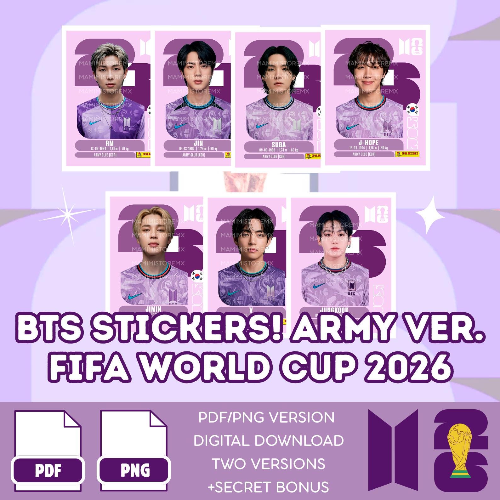 BTS Army Photocard for the World Cup 2026 in PDF/PNG - OT7 Korean