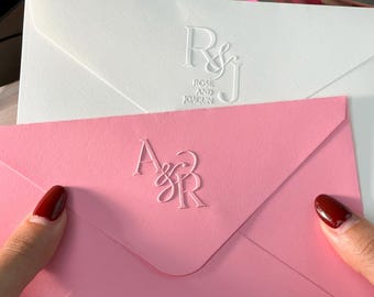 Grabador de invitaciones de boda / Sello con nombre y logotipo personalizado / Regalo para novios / Sello de amor elegante / Papelería de boda personalizada