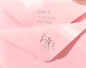 Sello de monograma para boda, regalo de boda, sello de mano, juego de regalo de sello personalizado, sello de 2 iniciales personalizado.