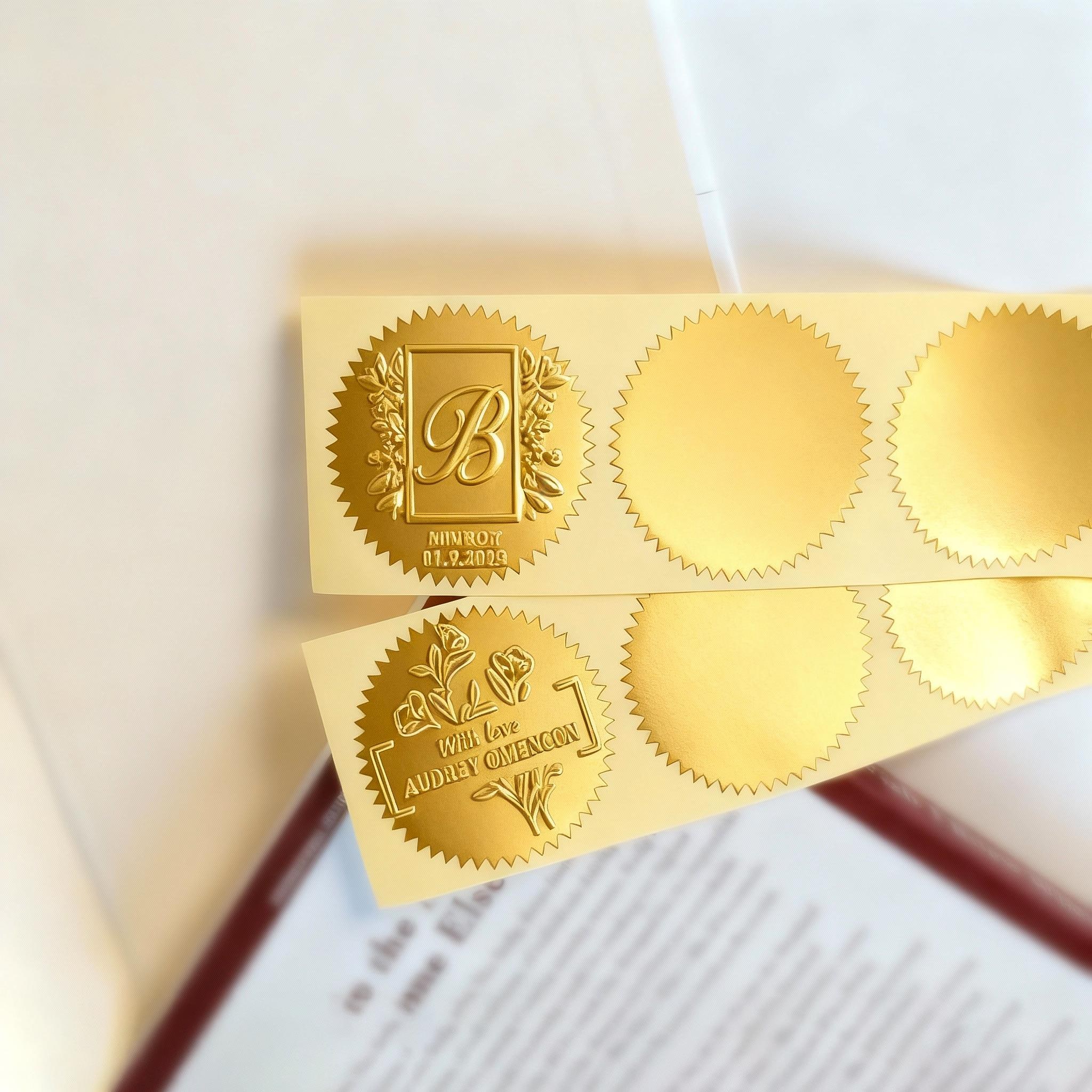 Elegant Gold & Silver Embossing Stickers | 45mm Foil Seal Labels for ...