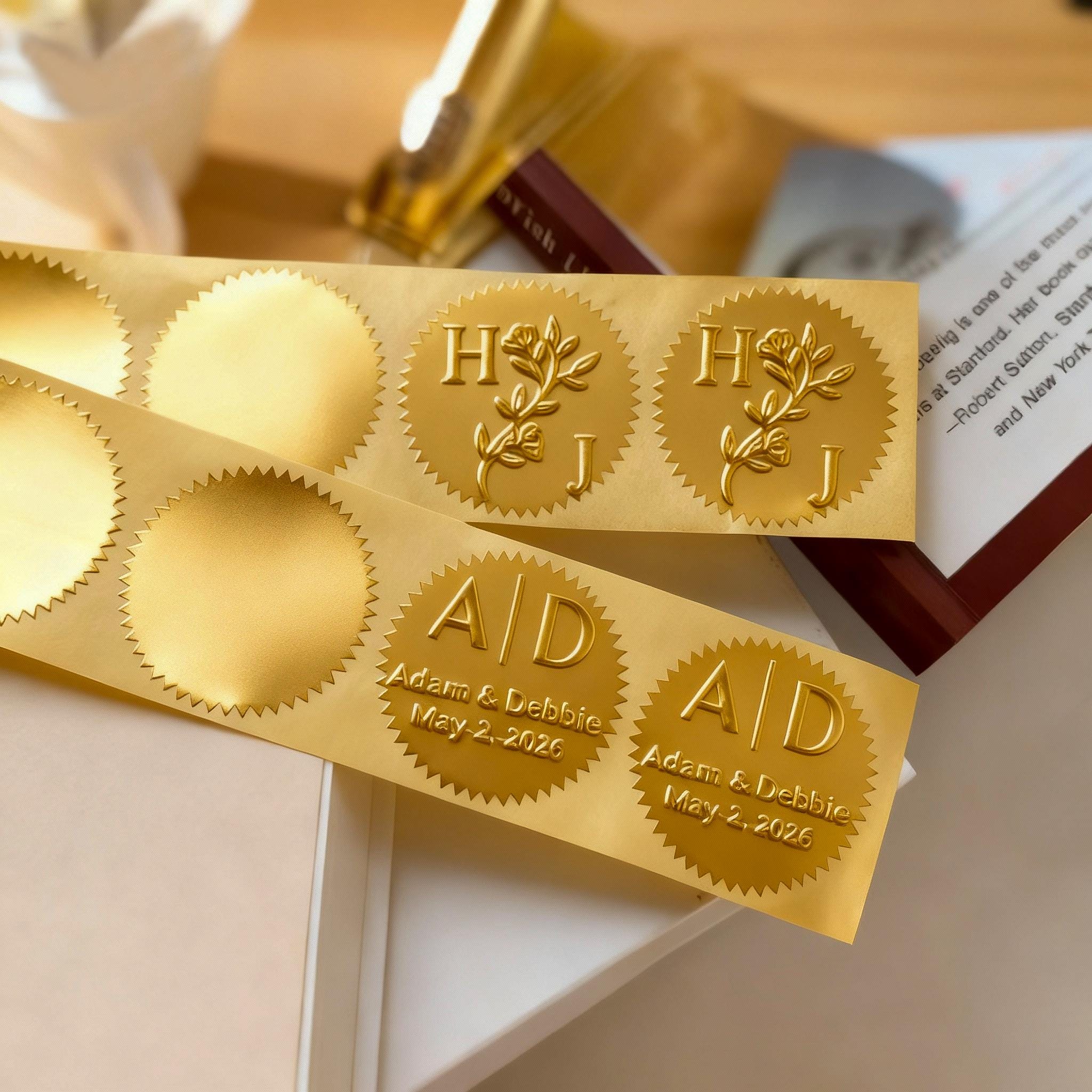 Elegant Gold & Silver Embossing Stickers | 45mm Foil Seal Labels for ...