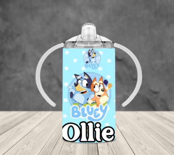 Bluey Personalized 12oz Sippy Cup Tumbler Cute Bluey Blue Dog Kids Drink  Cup Dual Lid Double Wall