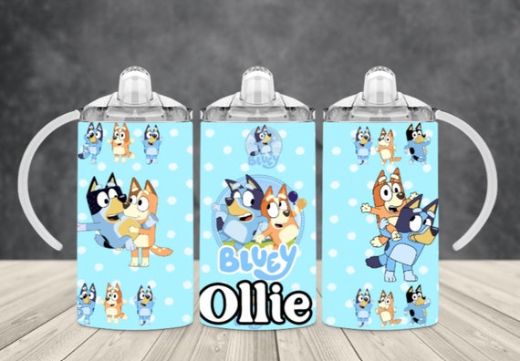 Bluey Personalized 12oz Sippy Cup Tumbler Cute Bluey Blue Dog Kids