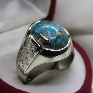 Natural Unheated and Untreated Oval Shape Shajri Feroza Firoza Turquoise Men Ring 925 Sterling Silver Handmade Ring, Ring for Him and Her