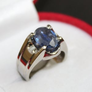 Natural Ceylon Blue Sapphire Neelam Stone Ring for Men & Women with 925 Sterling Silver Handmade Ring with Rhodium Lacquered Finishing