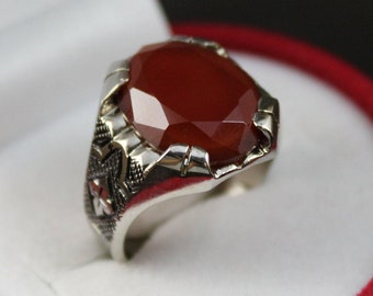 Handmade Yemeni Brown Aqeeq Agate Ring: 925 Sterling Silver