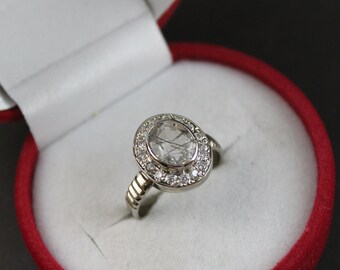 Handmade Rutilated Quartz Ring: Oval Muh e Najaf Stone, 925 Sterling Silver