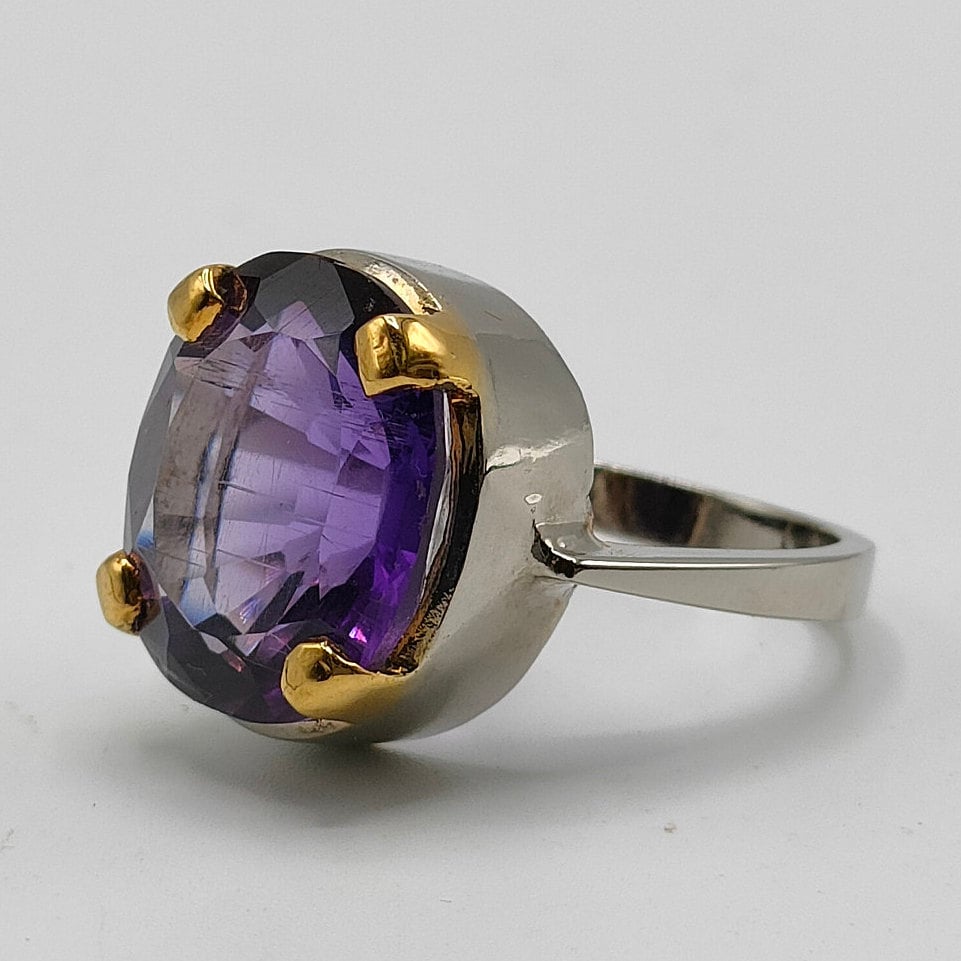 Anello In Argento Sterling 925 Con Ametista Di Forma Ovale Fatto - Foto 4