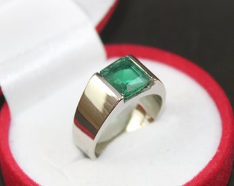 Rare Square shape Men and Women Green Emerald Zamrud Panna Ring in Sterling Silver 925 Ring Handmade Ring