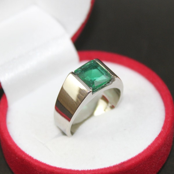 Rare Square shape Men and Women Green Emerald Zamrud Panna Ring in Sterling Silver 925 Ring Handmade Ring