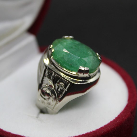 Emerald Leaf Engagement Ring, Silver Emerald Leaf Ring | Benati