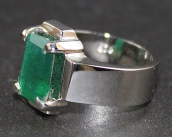 Anillo de esmeralda de plata esterlina hecho a mano: Zamrud Panna verde  cuadrado